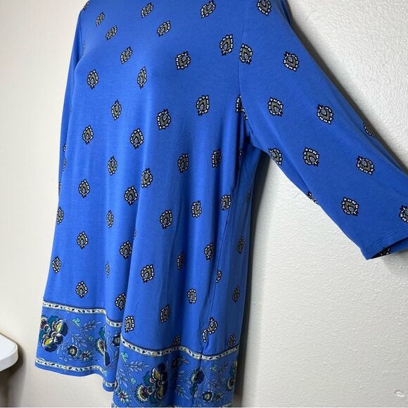 J Jill Wearever Collection Blue Paisley Border Print Tunic Women Size Medium - Picture 4 of 14